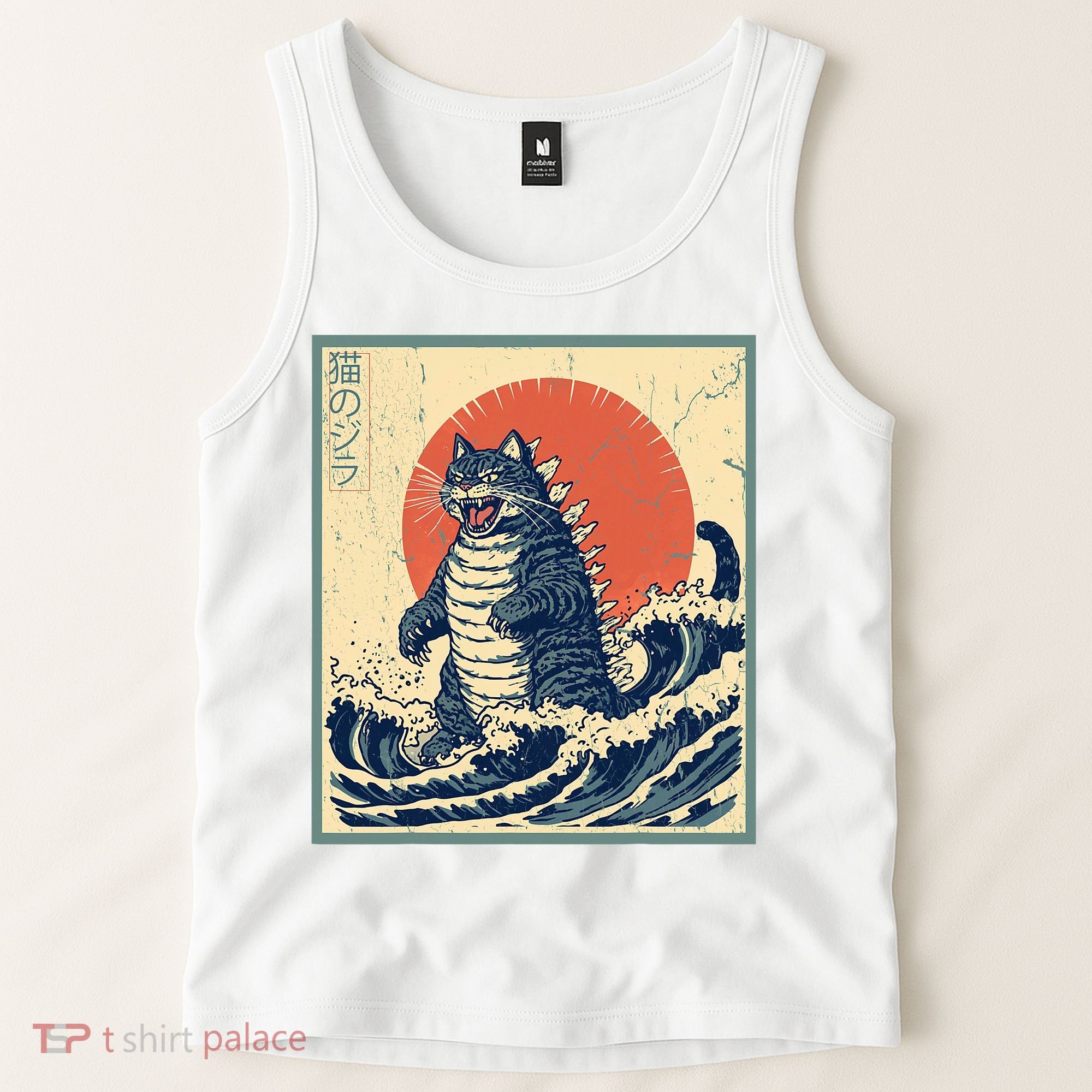 Catzilla Cat Japanese Art Funny Cat Tank Top