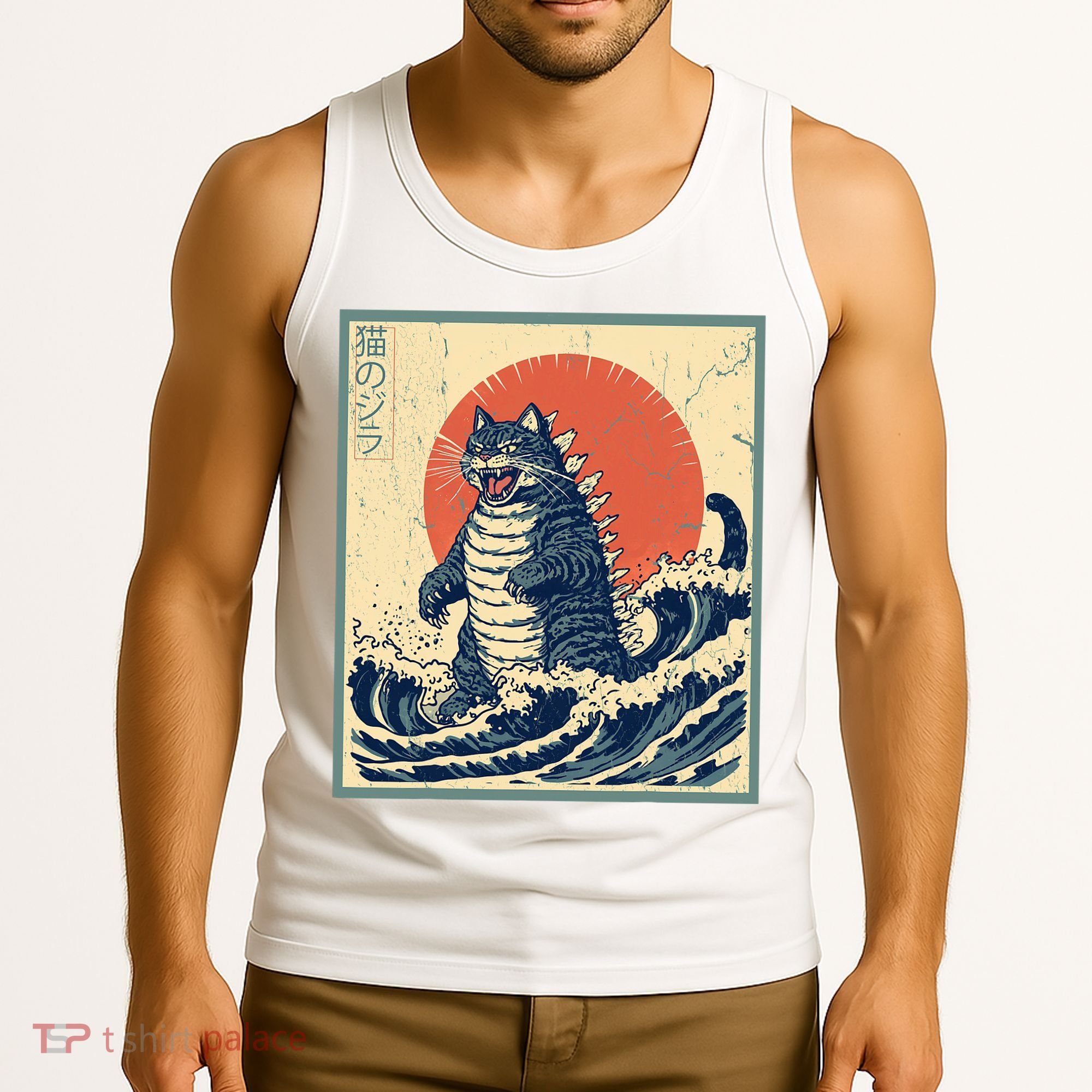 Catzilla Cat Japanese Art Funny Cat Tank Top