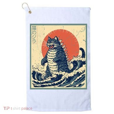 Catzilla Cat Japanese Art Funny Cat Golf Towel