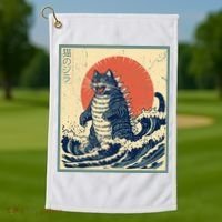 Catzilla Cat Japanese Art Funny Cat Golf Towel thumb 1