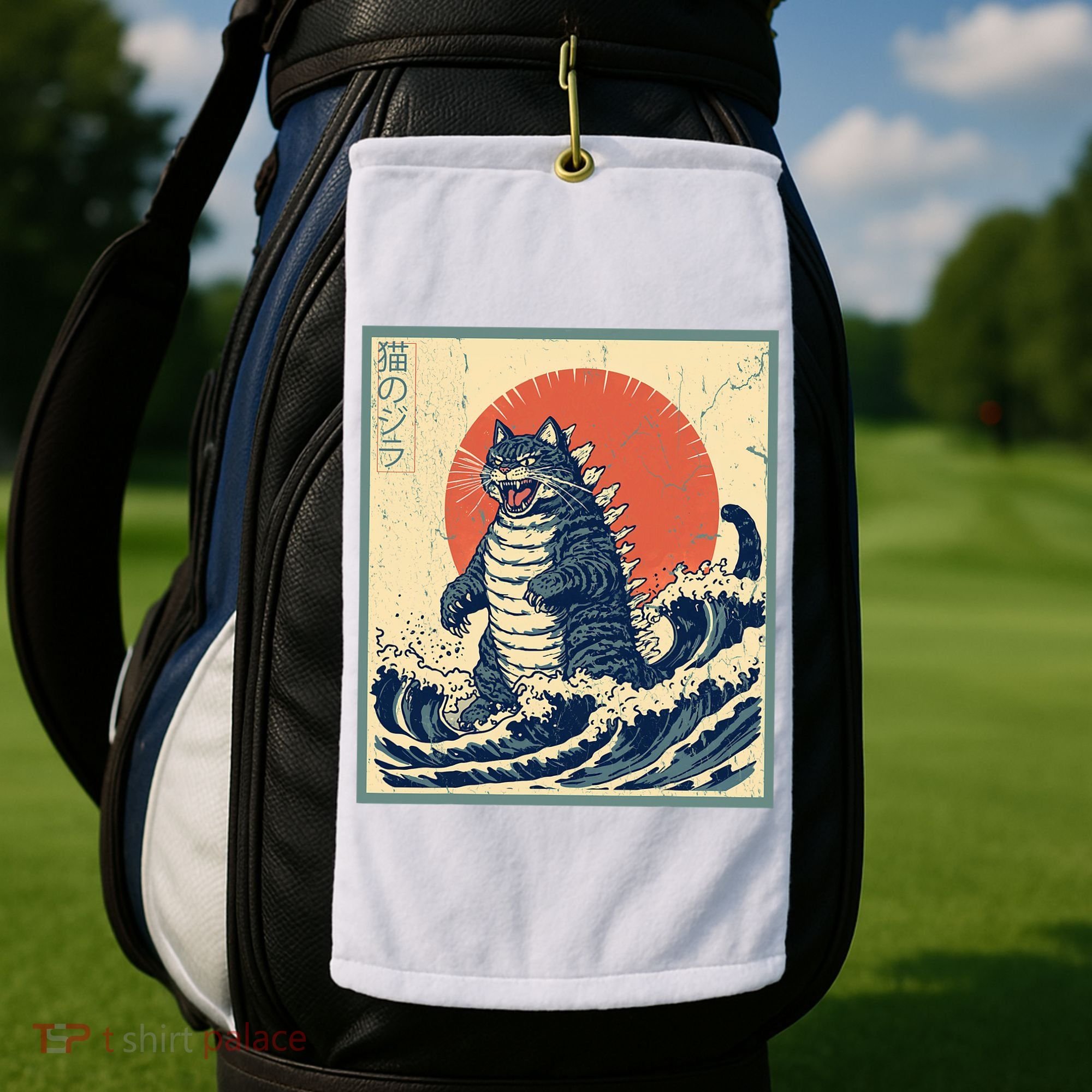 Catzilla Cat Japanese Art Funny Cat Golf Towel