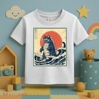 Catzilla Cat Japanese Art Funny Cat Toddler T-Shirt thumb 3