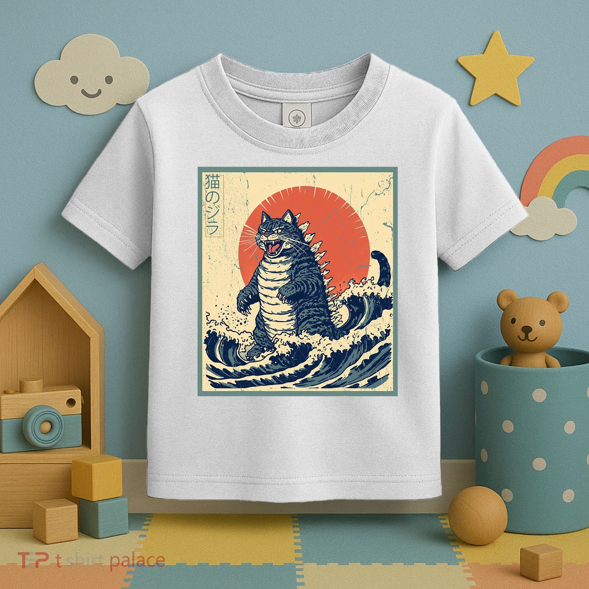 Catzilla Cat Japanese Art Funny Cat Toddler T-Shirt