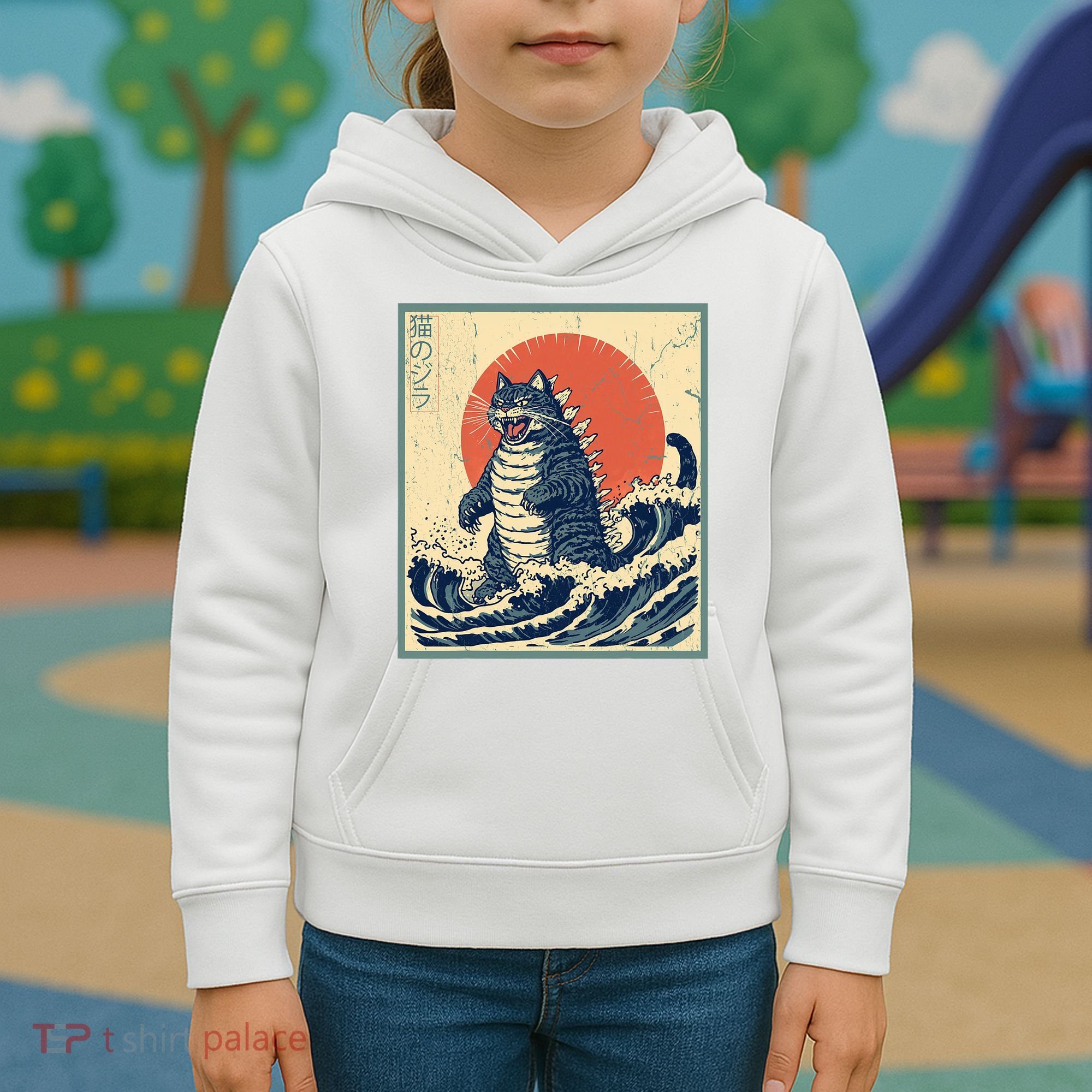 Catzilla Cat Japanese Art Funny Cat Kids Hoodie