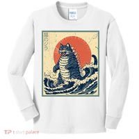 Catzilla Cat Japanese Art Funny Cat Kids Long Sleeve Shirt thumb 0