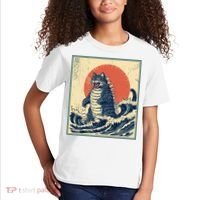 Catzilla Cat Japanese Art Funny Cat Kids T-Shirt thumb 2