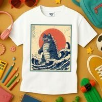 Catzilla Cat Japanese Art Funny Cat Kids T-Shirt thumb 3