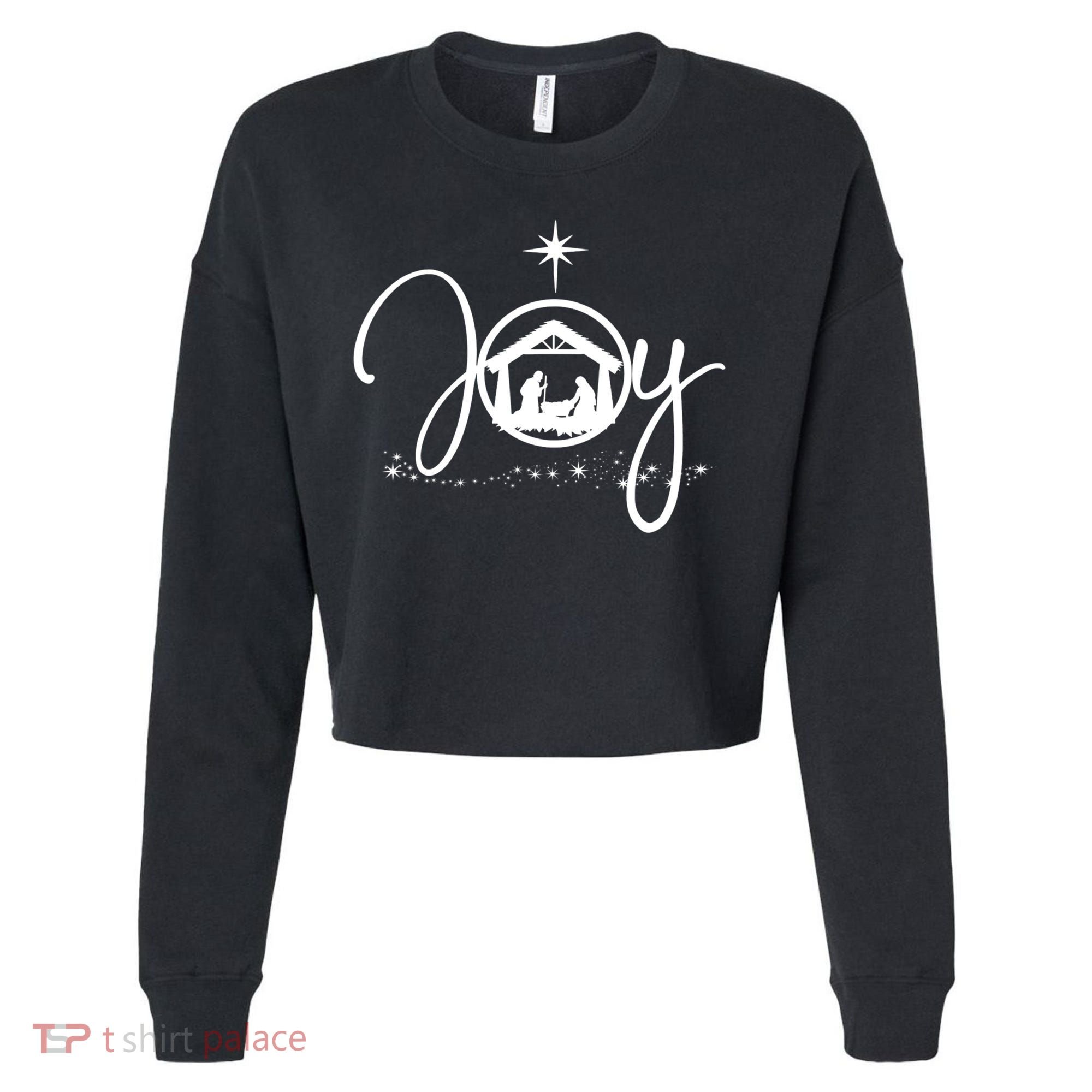 Christian Christmas Joy Jesus Nativity Scene Faith Cropped Pullover Crew