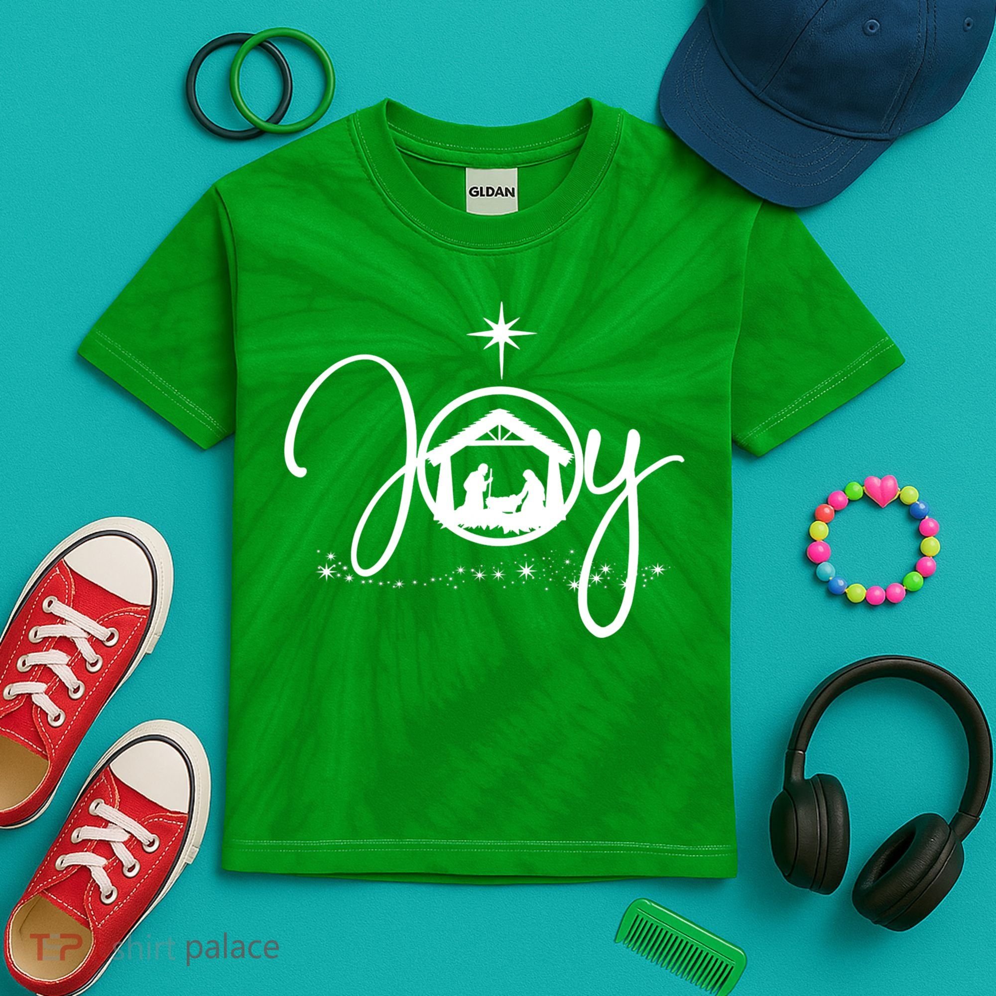 Christian Christmas Joy Jesus Nativity Scene Faith Kids Tie-Dye T-Shirt