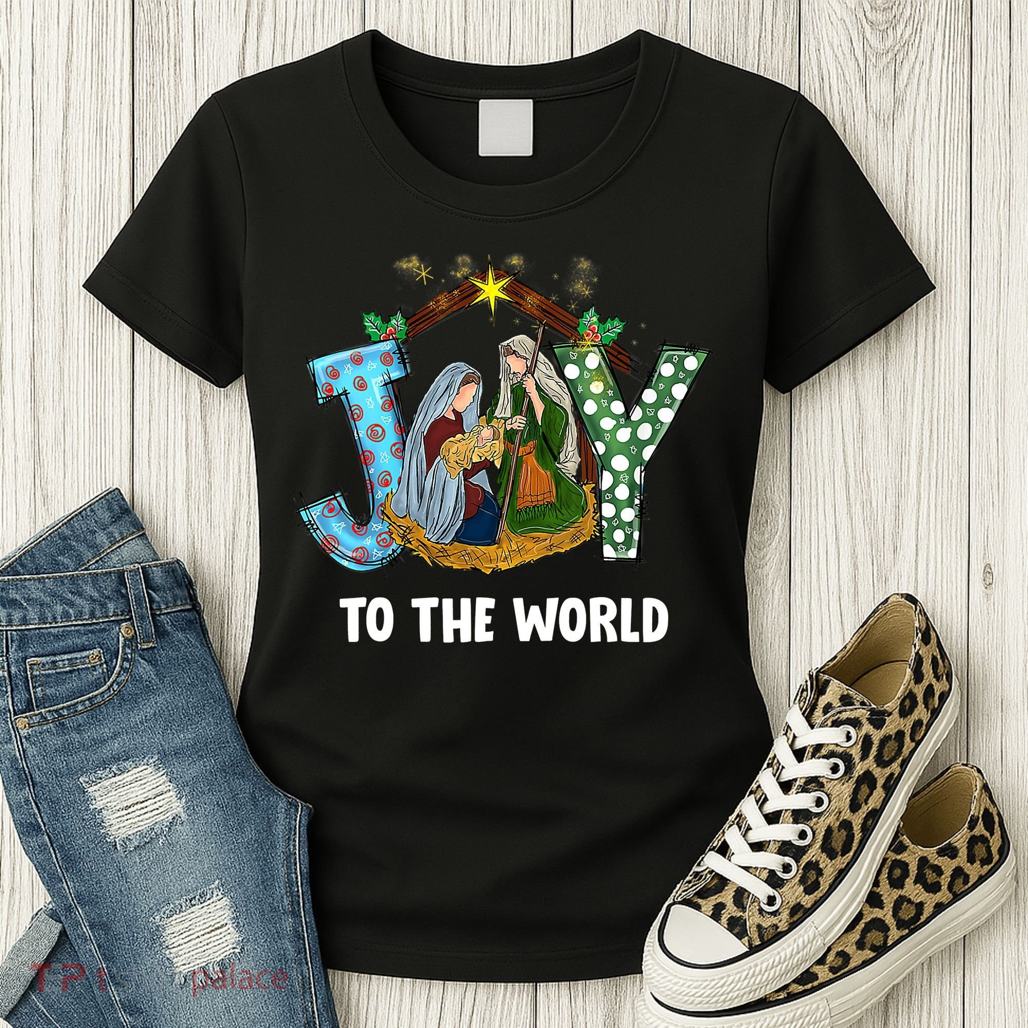Christian Christmas Joy Jesus Nativity Scene Faith Gift Women's T-Shirt