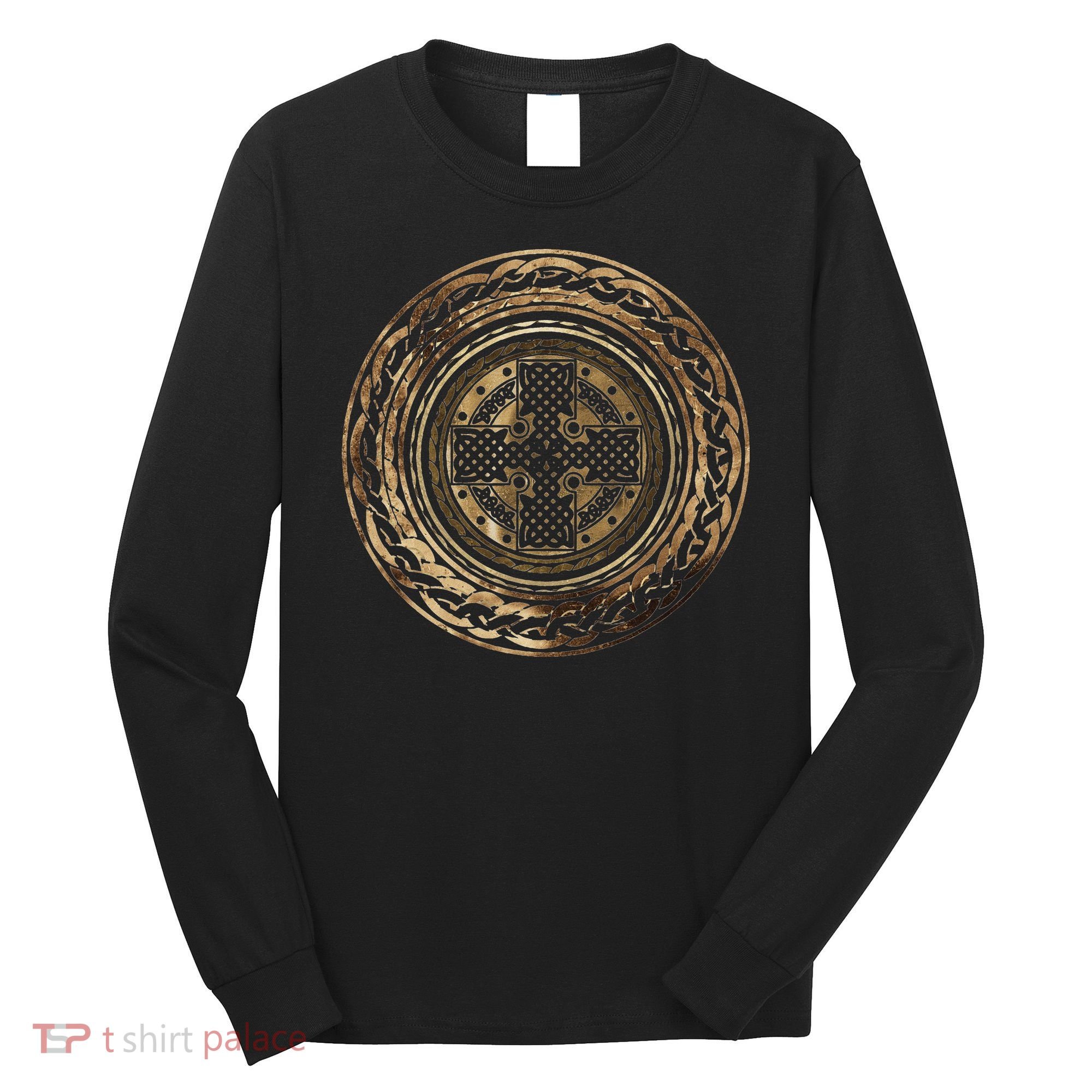 Celtic Cross Knot Irish Scottish Shield Warrior Graphic Long Sleeve Shirt