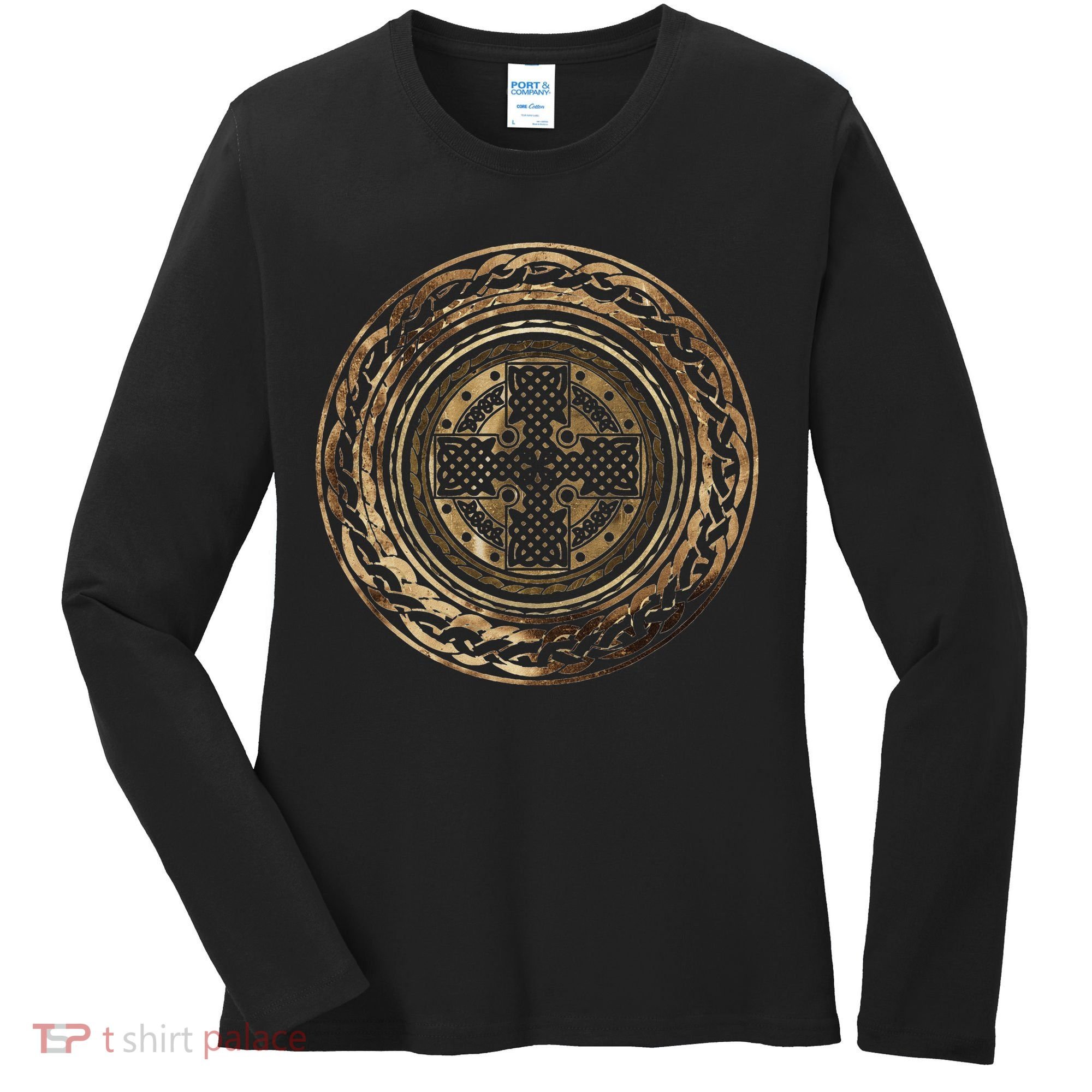 Celtic Cross Knot Irish Scottish Shield Warrior Graphic Women's Long Sleeve Shirt