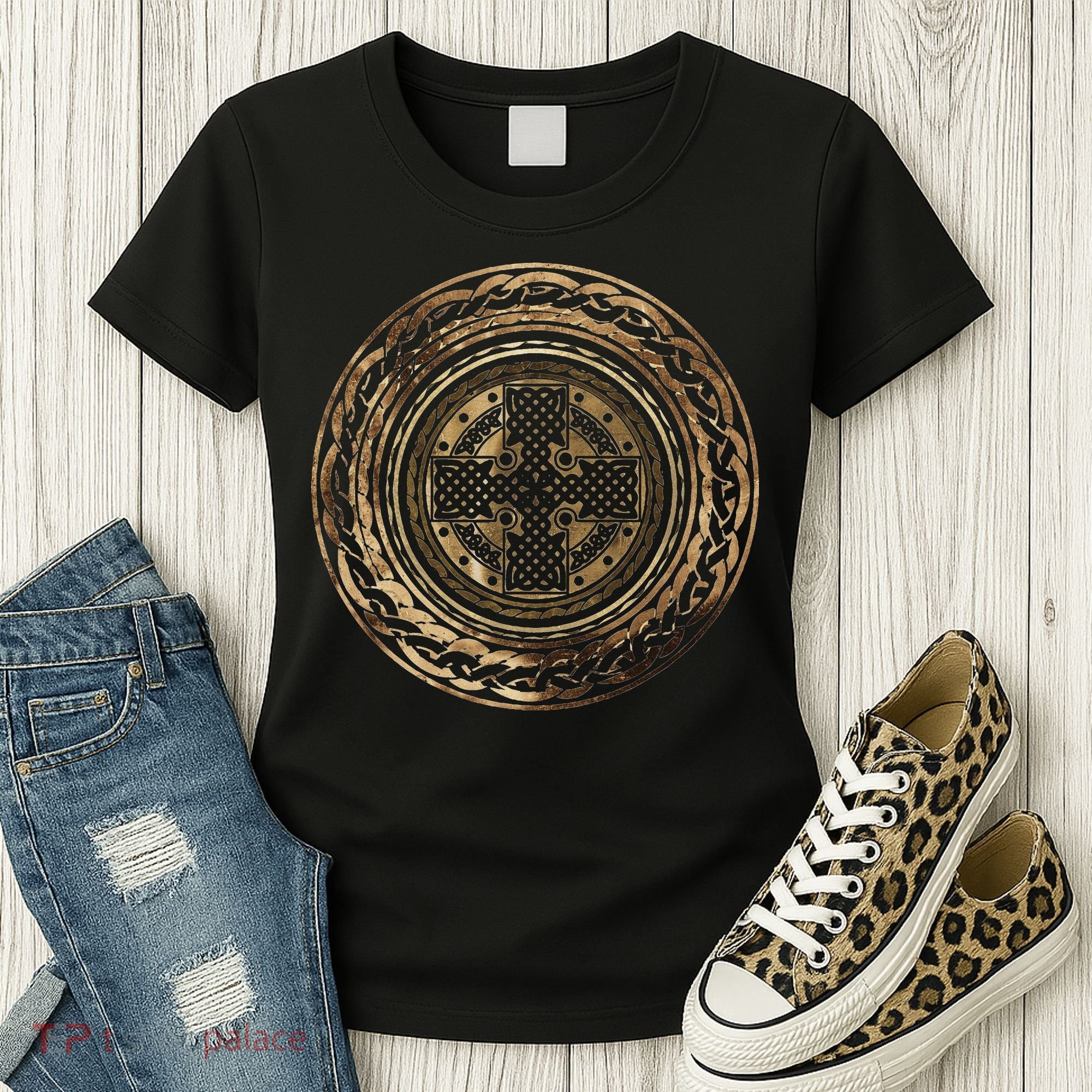 Celtic Cross Knot Irish Scottish Shield Warrior Graphic Women's T-Shirt