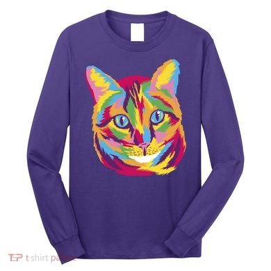 Colorful Cute Kitten Face Long Sleeve Shirt