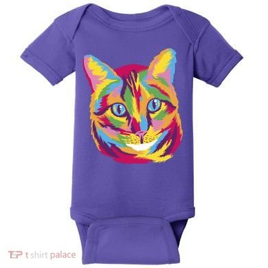 Colorful Cute Kitten Face Baby Bodysuit