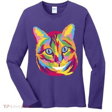 Colorful Cute Kitten Face Women's Long Sleeve Shirt