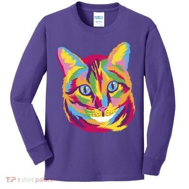 Colorful Cute Kitten Face Kids Long Sleeve Shirt