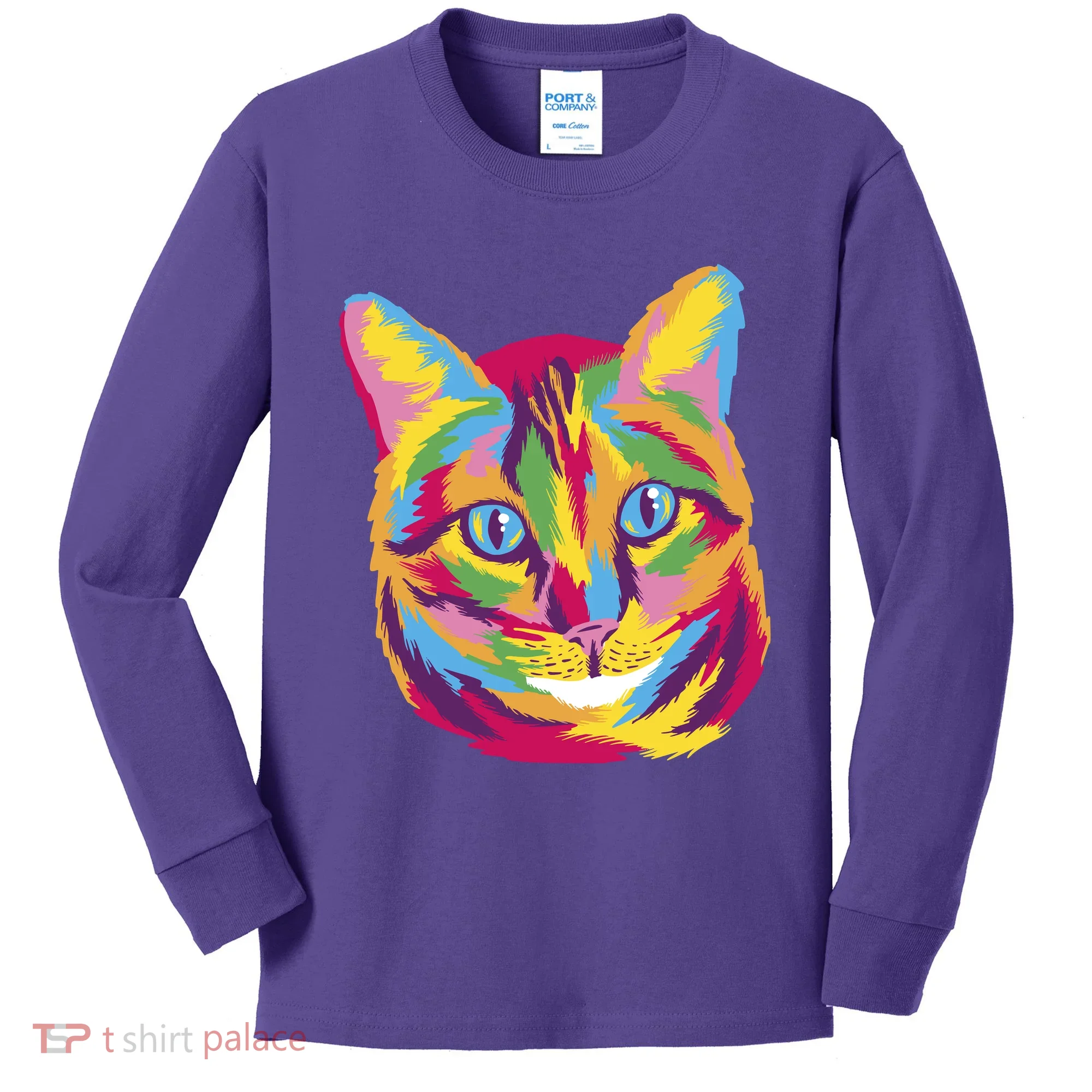 Colorful Cute Kitten Face Kids Long Sleeve Shirt