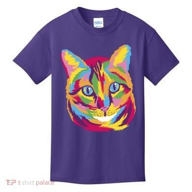Colorful Cute Kitten Face Kids T-Shirt