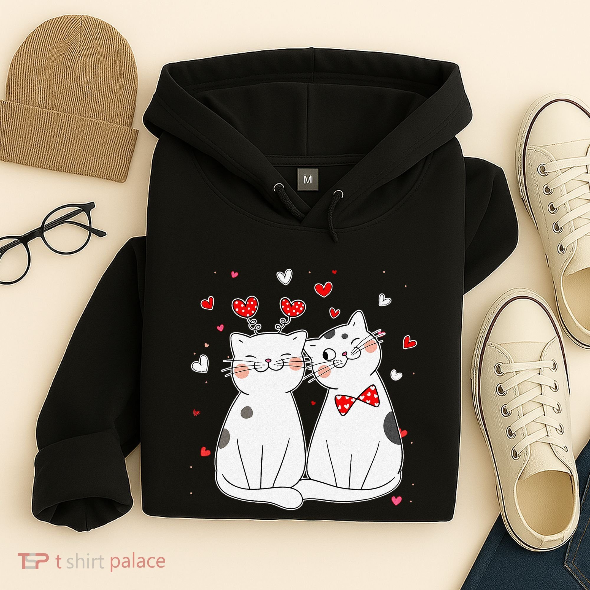 Cute Cats Kittens & Hearts Valentines Day Gift Hoodie