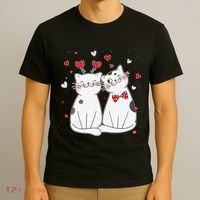 Cute Cats Kittens & Hearts Valentines Day Gift T-Shirt thumb 3