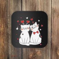Cute Cats Kittens & Hearts Valentines Day Gift Coaster thumb 0