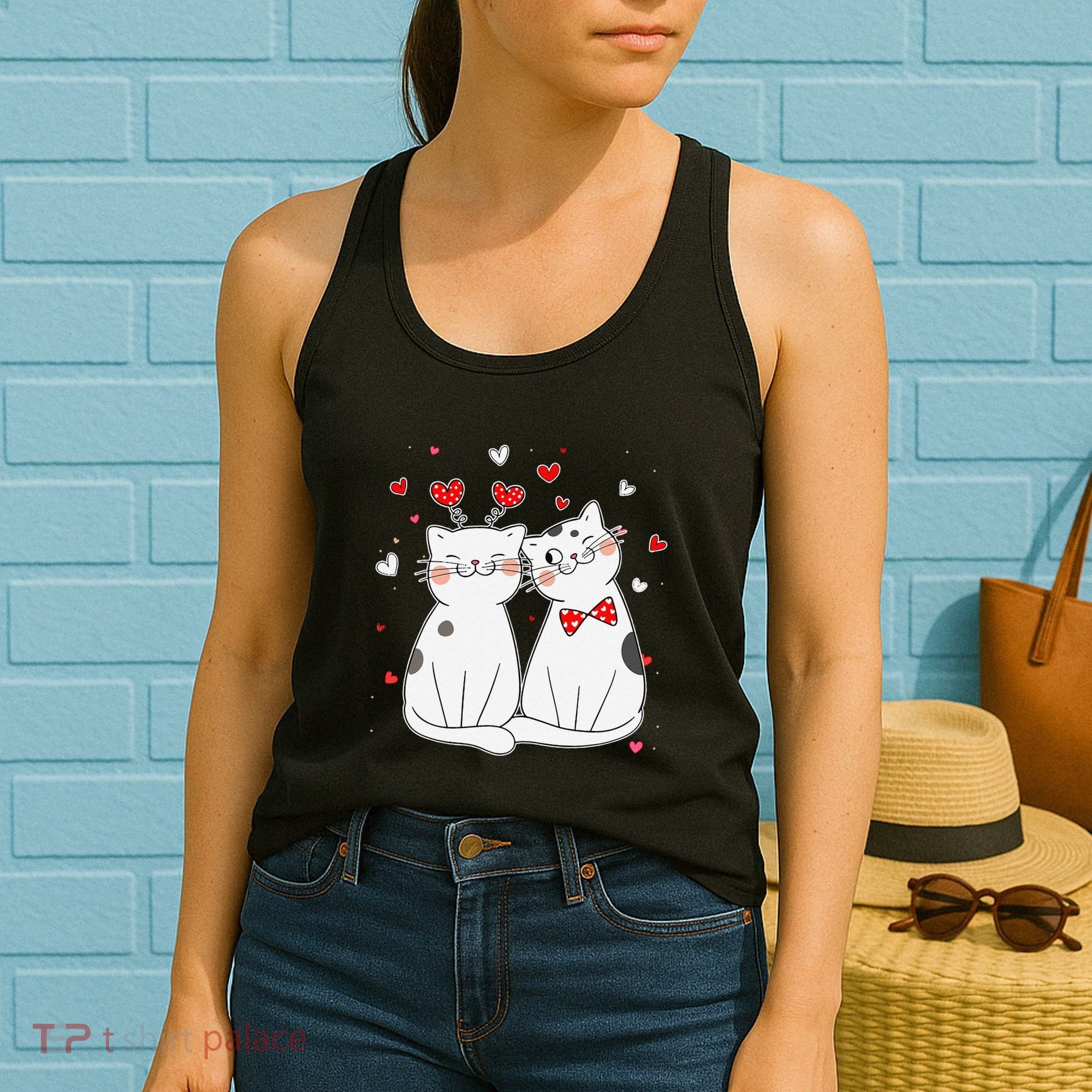 Cute Cats Kittens & Hearts Valentines Day Gift Women's Tank Top