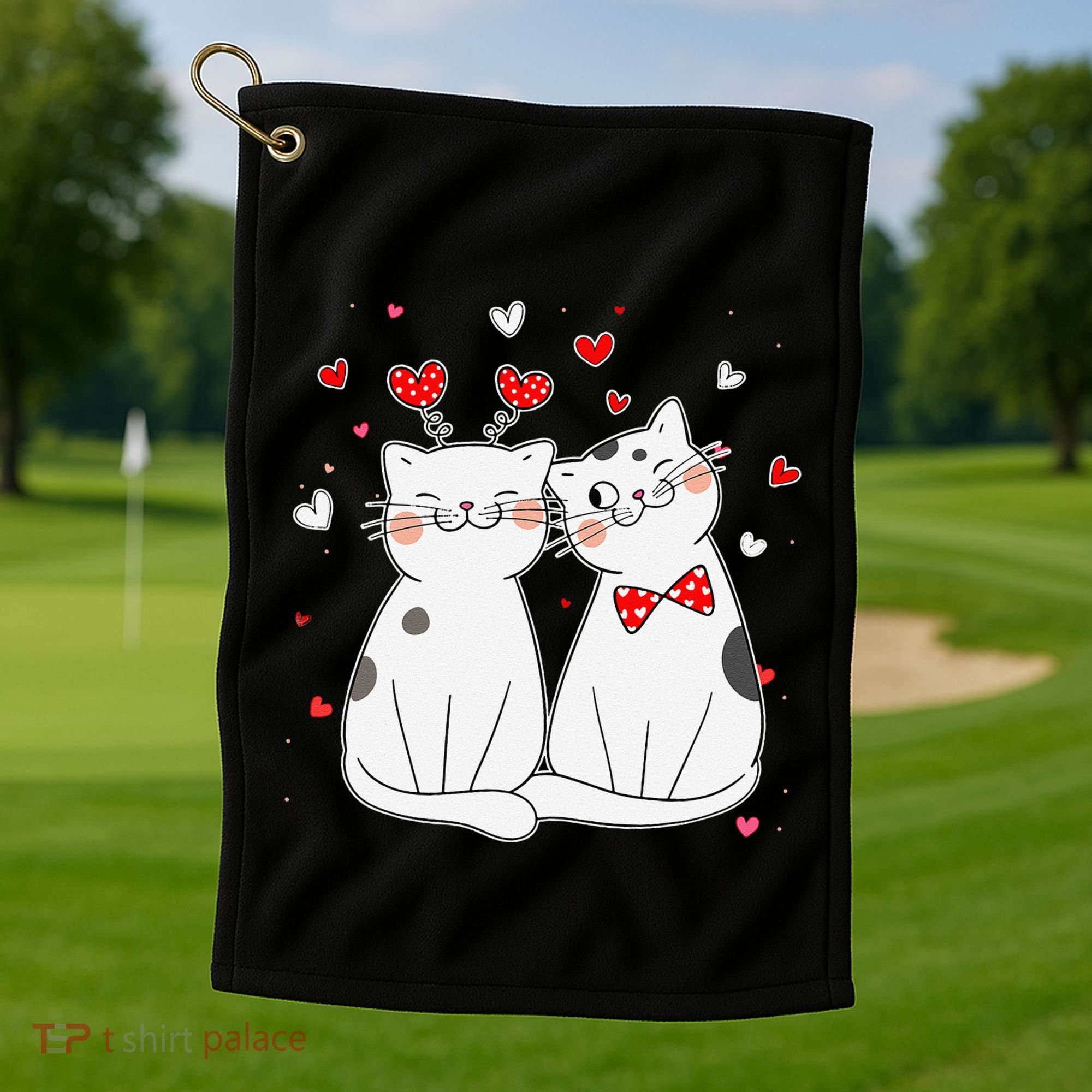 Cute Cats Kittens & Hearts Valentines Day Gift Golf Towel