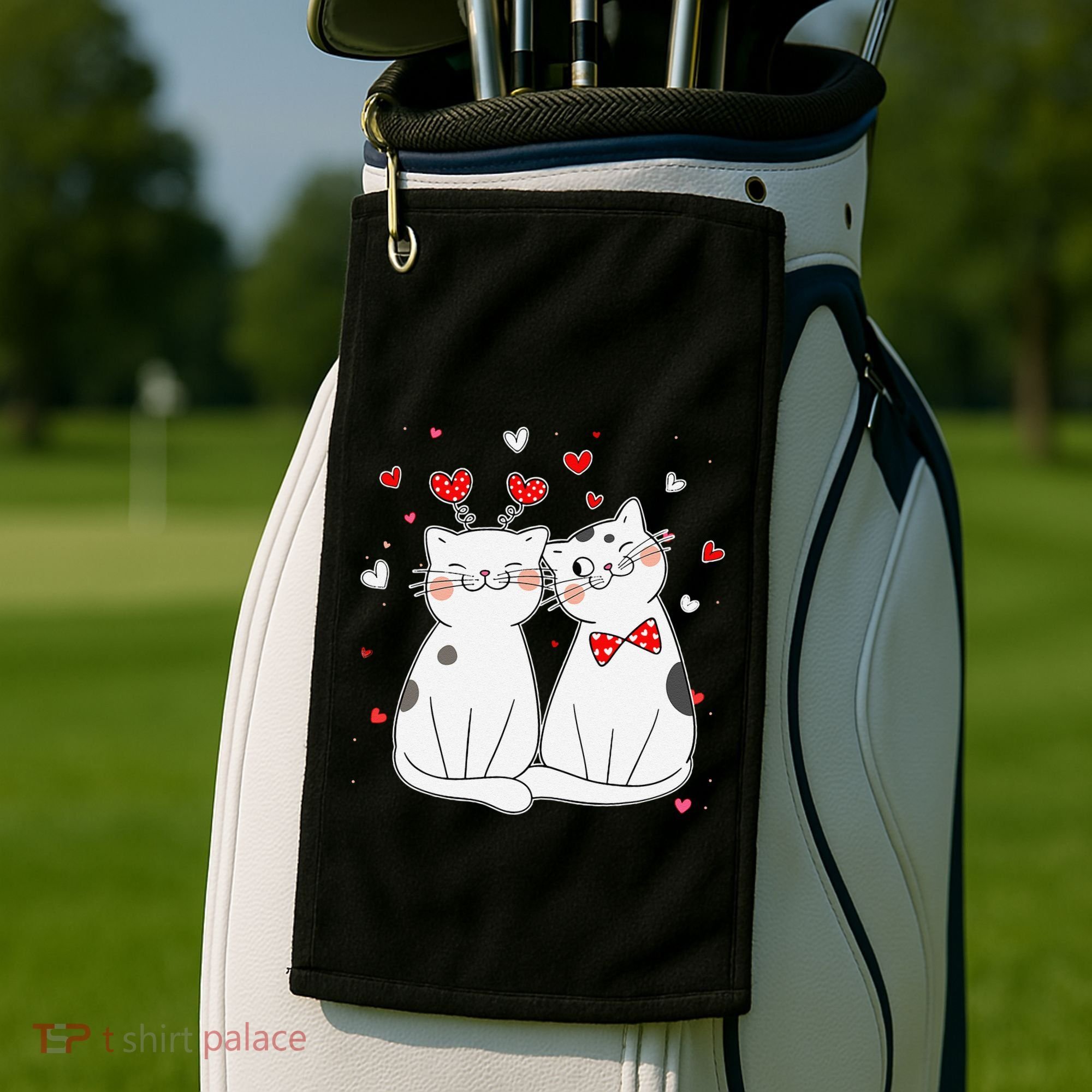 Cute Cats Kittens & Hearts Valentines Day Gift Golf Towel
