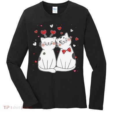 Cute Cats Kittens & Hearts Valentines Day Gift Women's Long Sleeve Shirt
