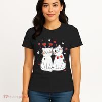 Cute Cats Kittens & Hearts Valentines Day Gift Women's T-Shirt thumb 4