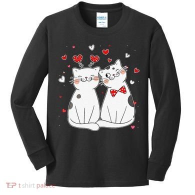 Cute Cats Kittens & Hearts Valentines Day Gift Kids Long Sleeve Shirt