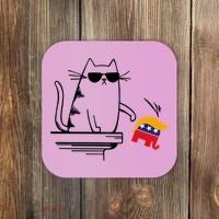 Cool Cat Knock Over Trump Elephant Hair 2024 Harris Walz Coaster thumb 0