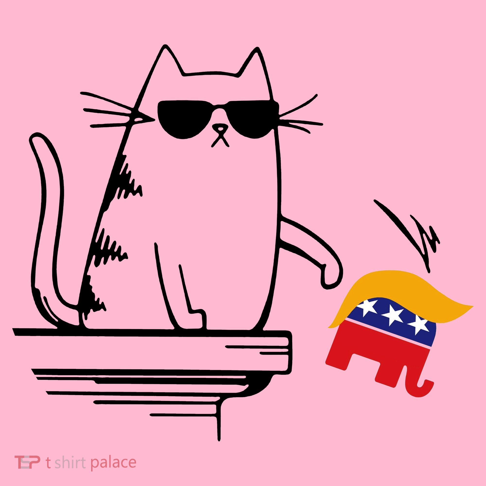 Cool Cat Knock Over Trump Elephant Hair 2024 Harris Walz Coaster