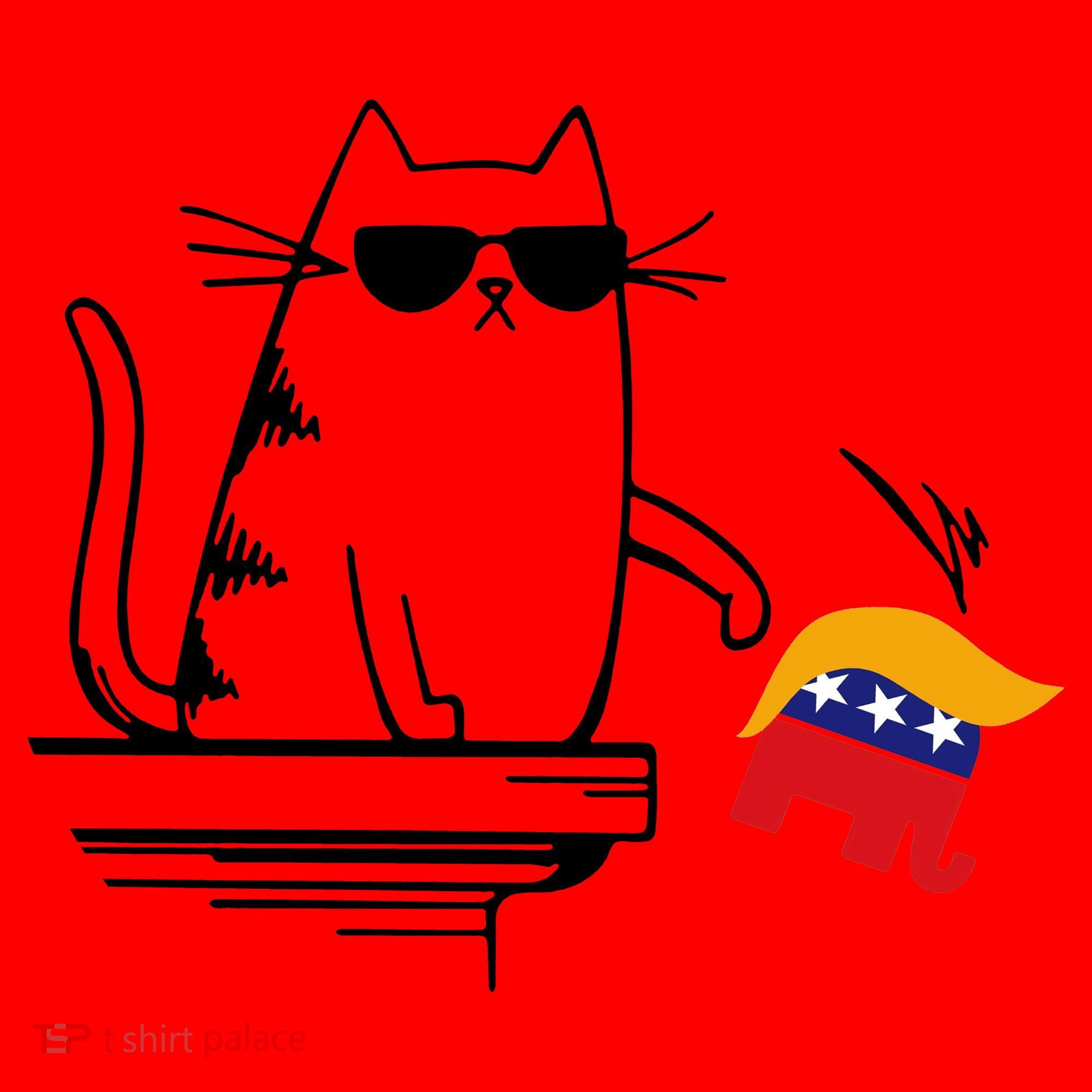 Cool Cat Knock Over Trump Elephant Hair 2024 Harris Walz Santa Hat