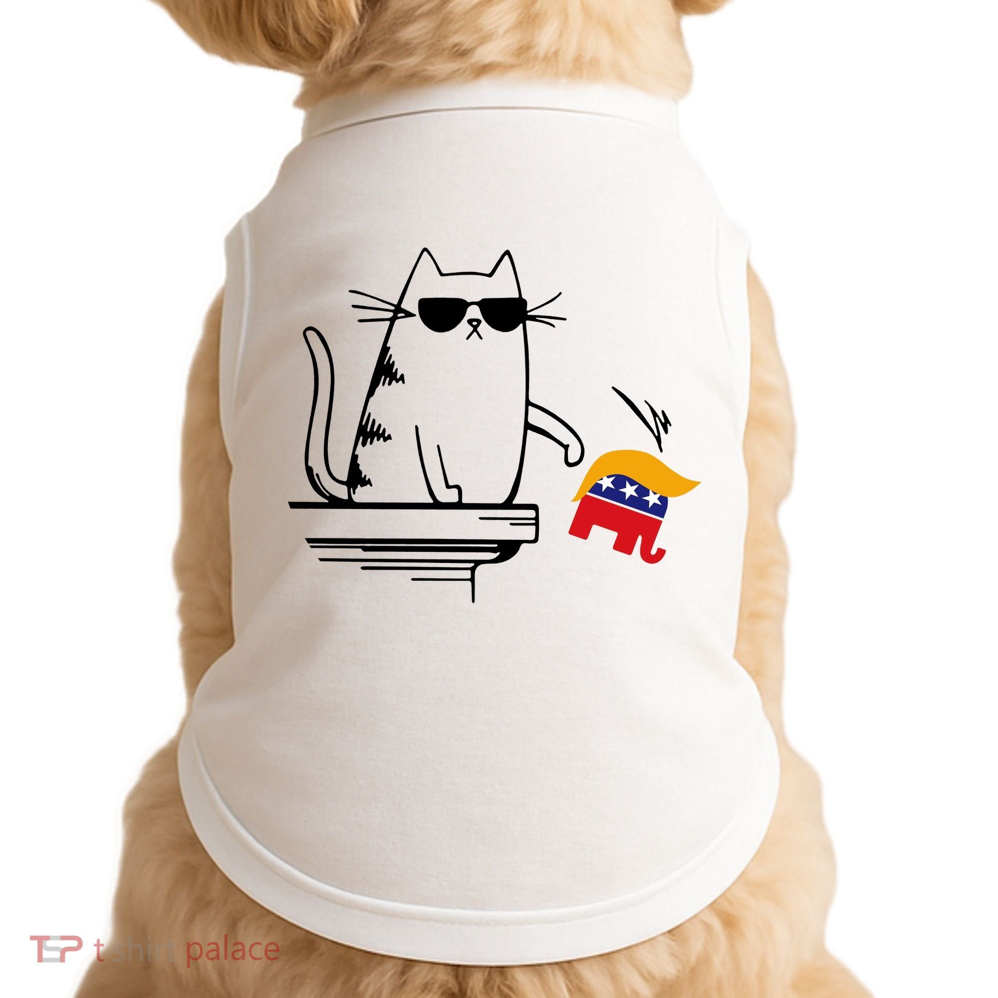 Cool Cat Knock Over Trump Elephant Hair 2024 Harris Walz Doggie Tank