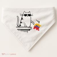 Cool Cat Knock Over Trump Elephant Hair 2024 Harris Walz USA-Made Doggie Bandana thumb 0