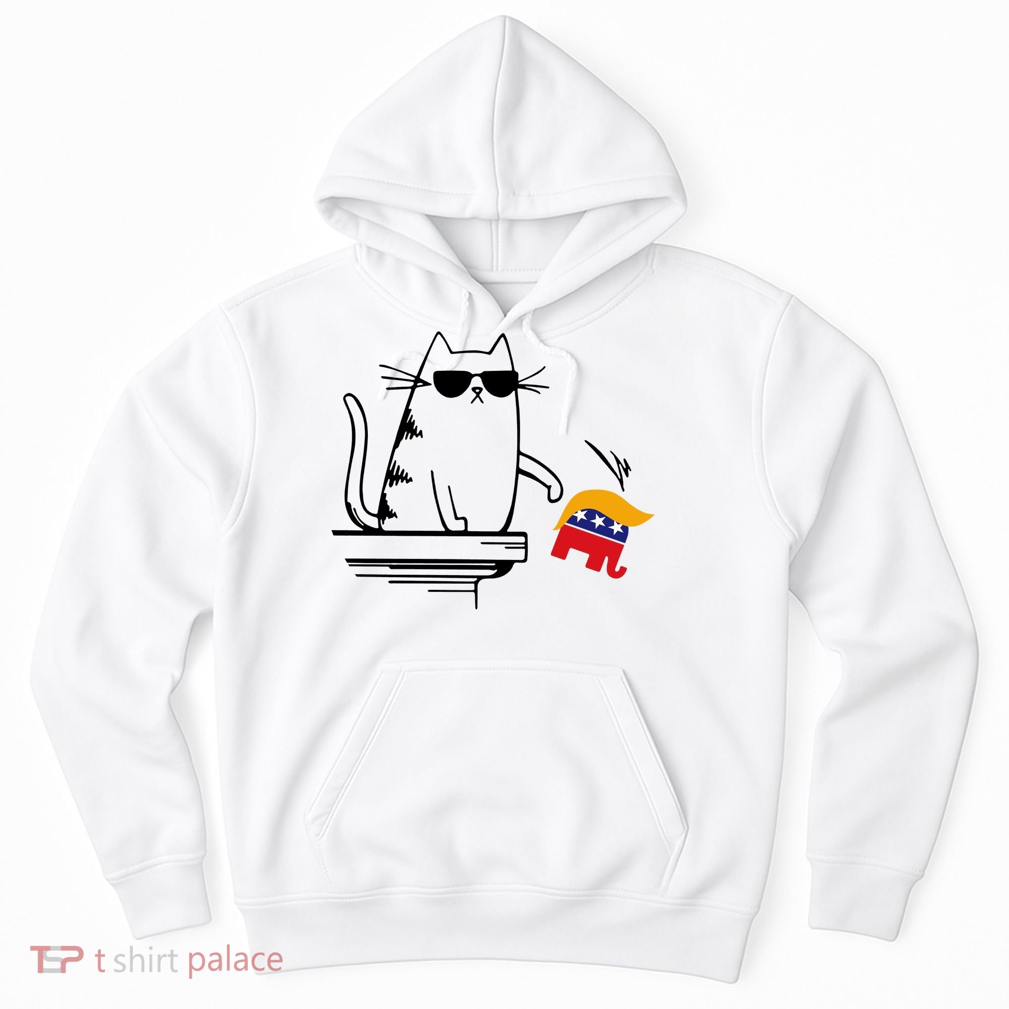 Cool Cat Knock Over Trump Elephant Hair 2024 Harris Walz Hoodie