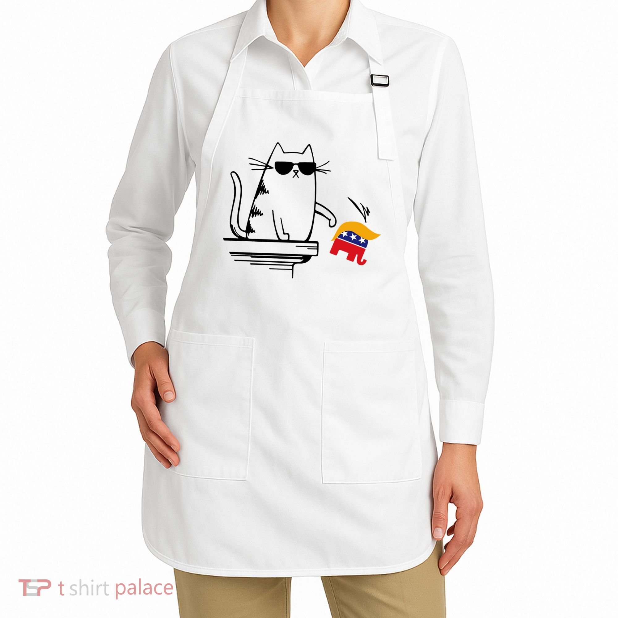 Cool Cat Knock Over Trump Elephant Hair 2024 Harris Walz Apron