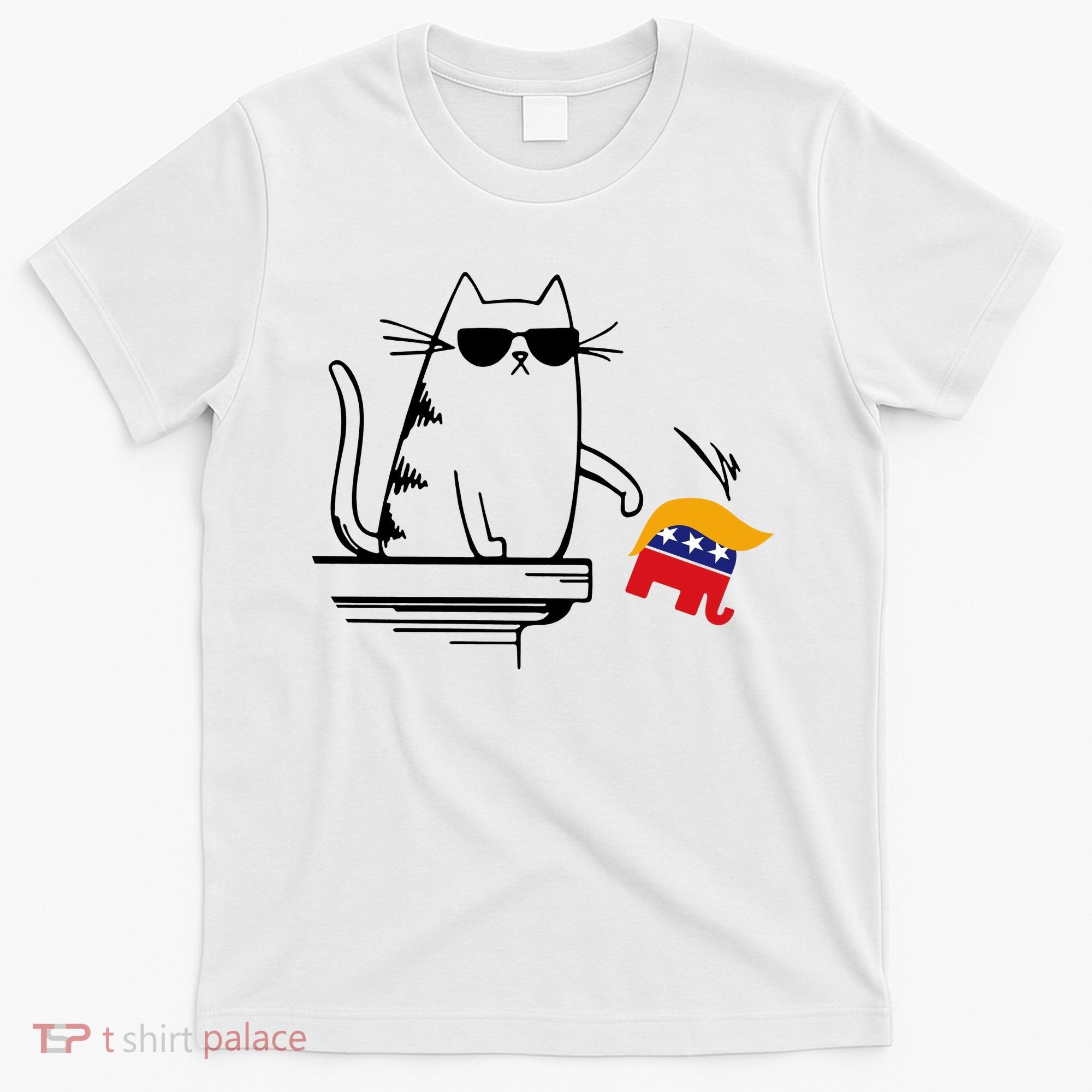Cool Cat Knock Over Trump Elephant Hair 2024 Harris Walz T-Shirt