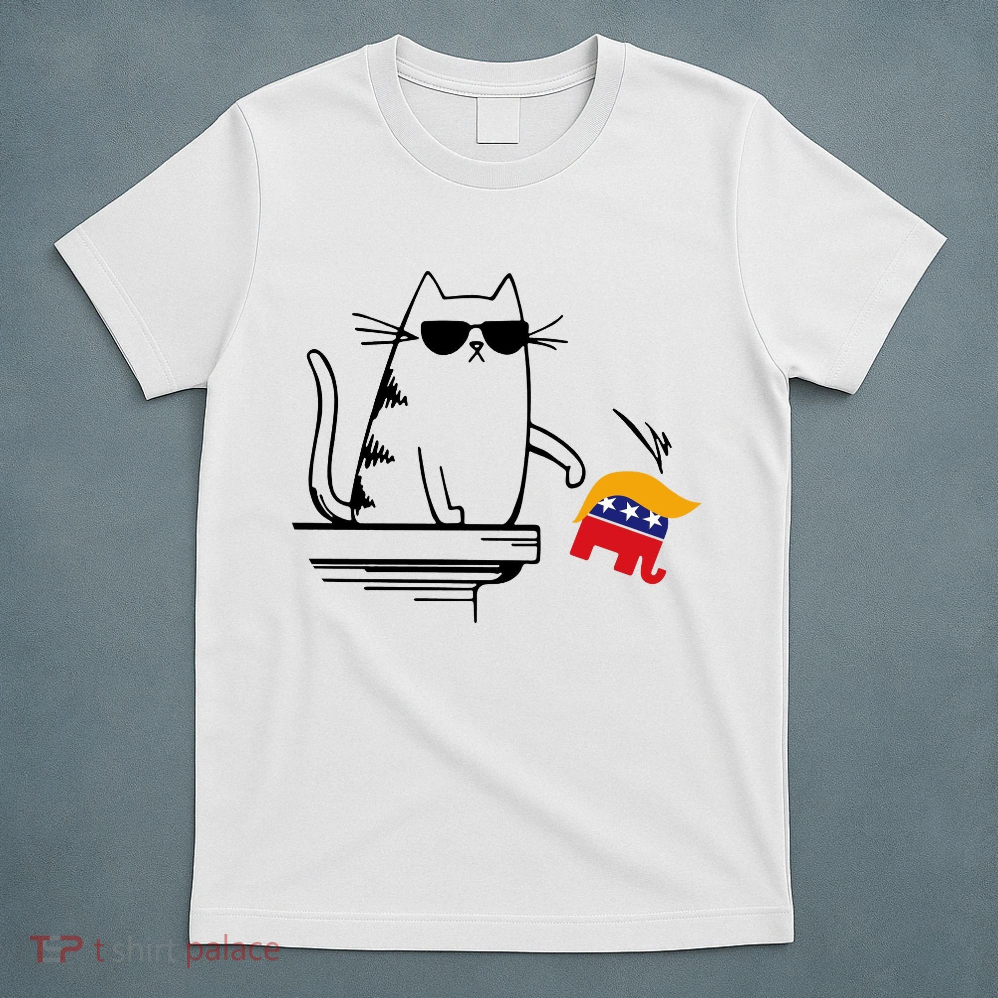 Cool Cat Knock Over Trump Elephant Hair 2024 Harris Walz T-Shirt