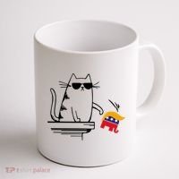 Cool Cat Knock Over Trump Elephant Hair 2024 Harris Walz Coffee Mug thumb 1