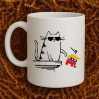 Cool Cat Knock Over Trump Elephant Hair 2024 Harris Walz Coffee Mug thumb 2