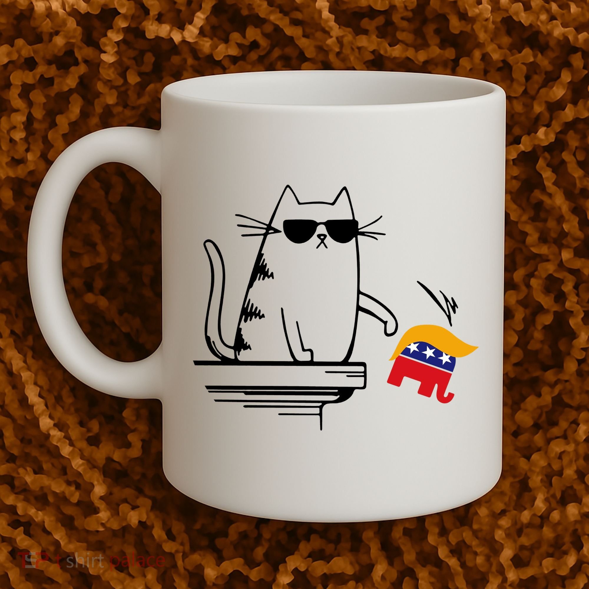 Cool Cat Knock Over Trump Elephant Hair 2024 Harris Walz Coffee Mug