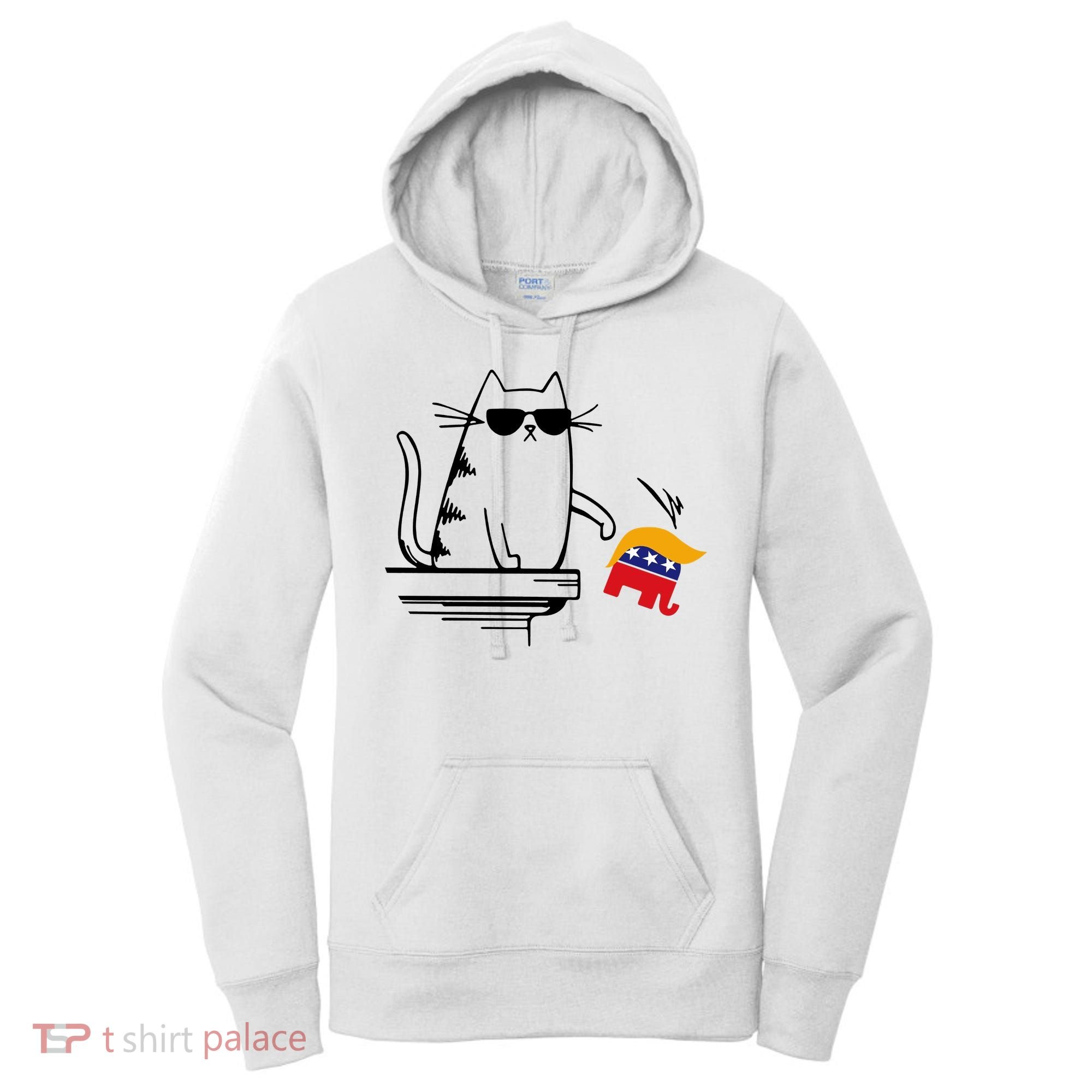 Cool Cat Knock Over Trump Elephant Hair 2024 Harris Walz Women's Hoodie