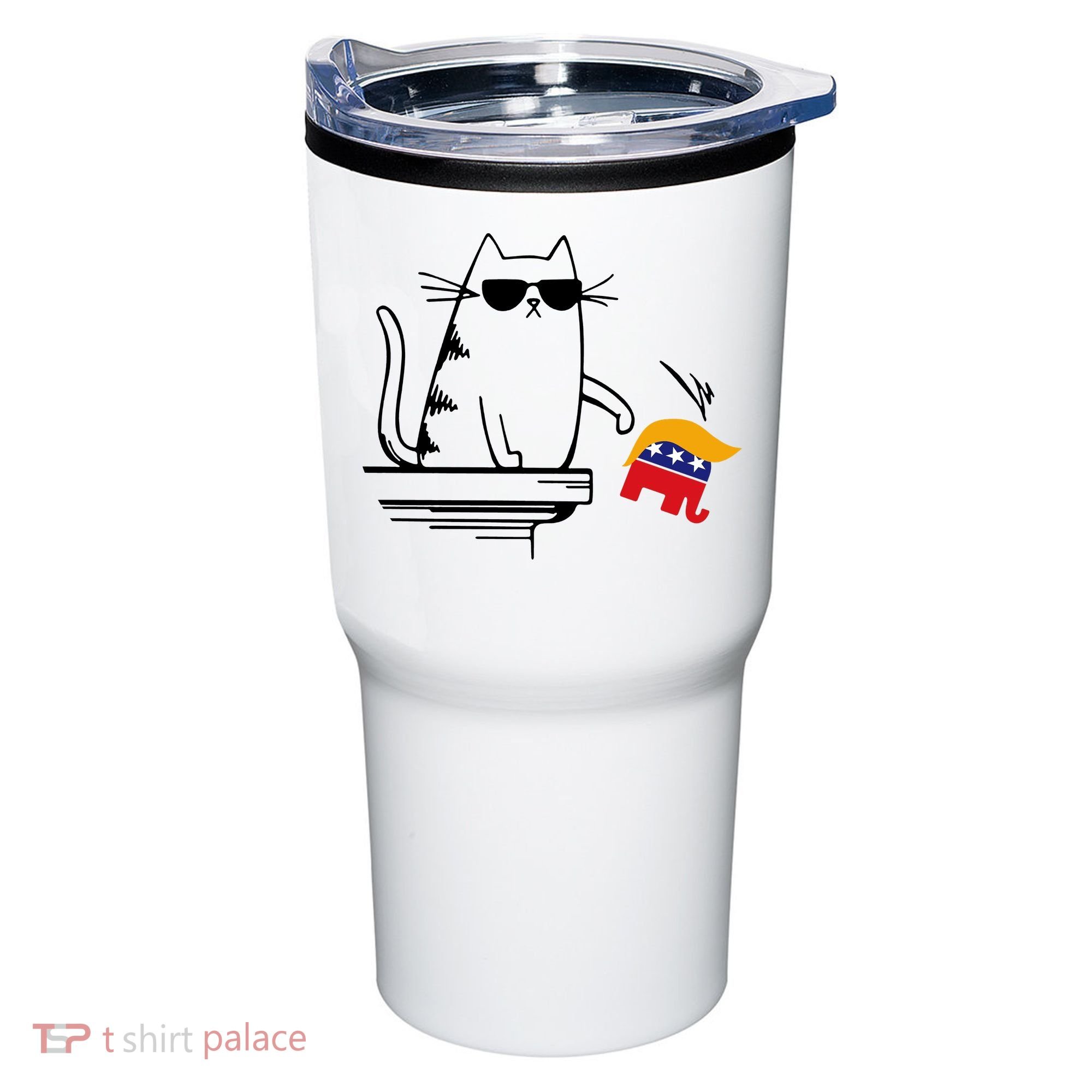 Cool Cat Knock Over Trump Elephant Hair 2024 Harris Walz Tumbler