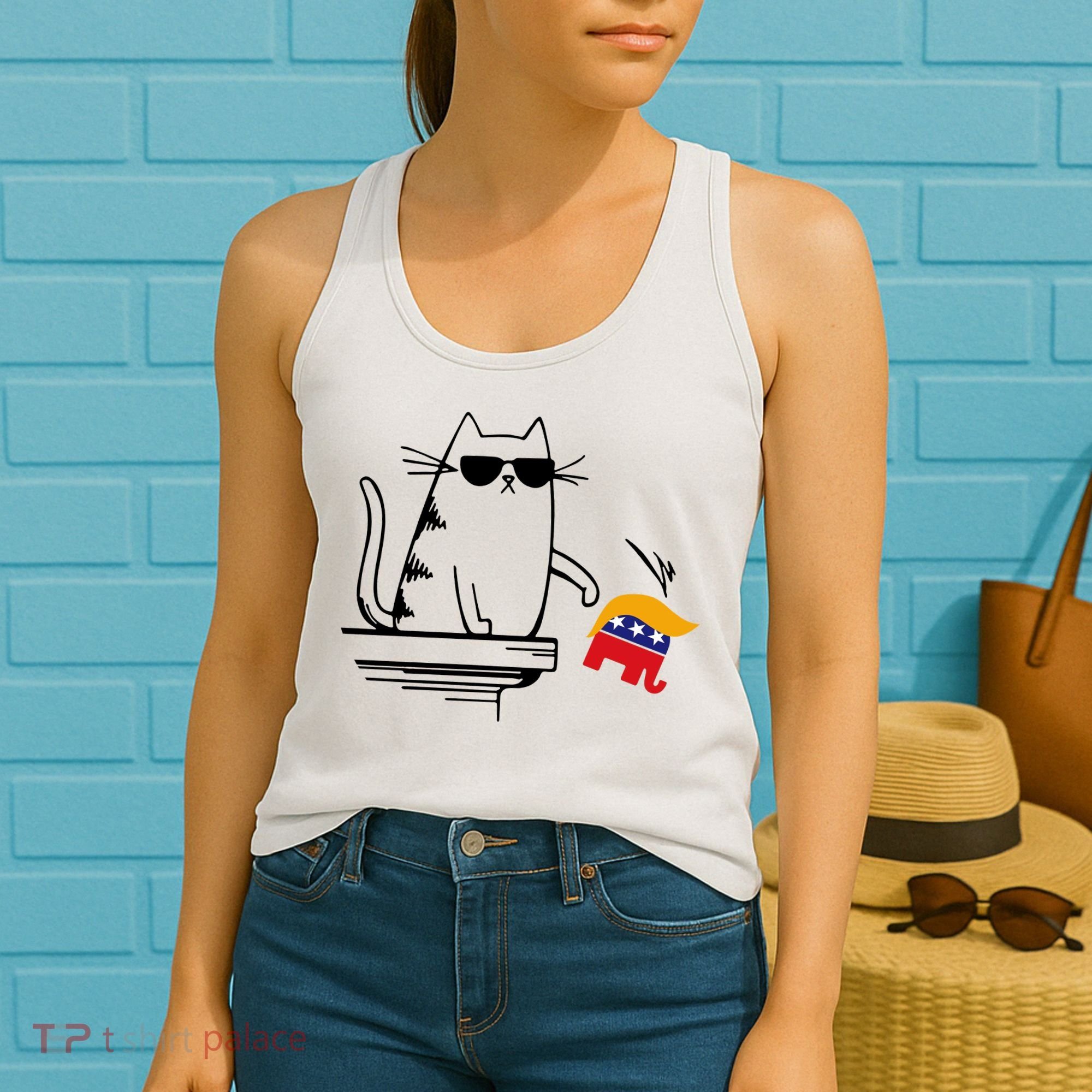 Cool Cat Knock Over Trump Elephant Hair 2024 Harris Walz Women's Tank Top