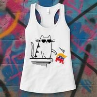 Cool Cat Knock Over Trump Elephant Hair 2024 Harris Walz Women's Tank Top thumb 3