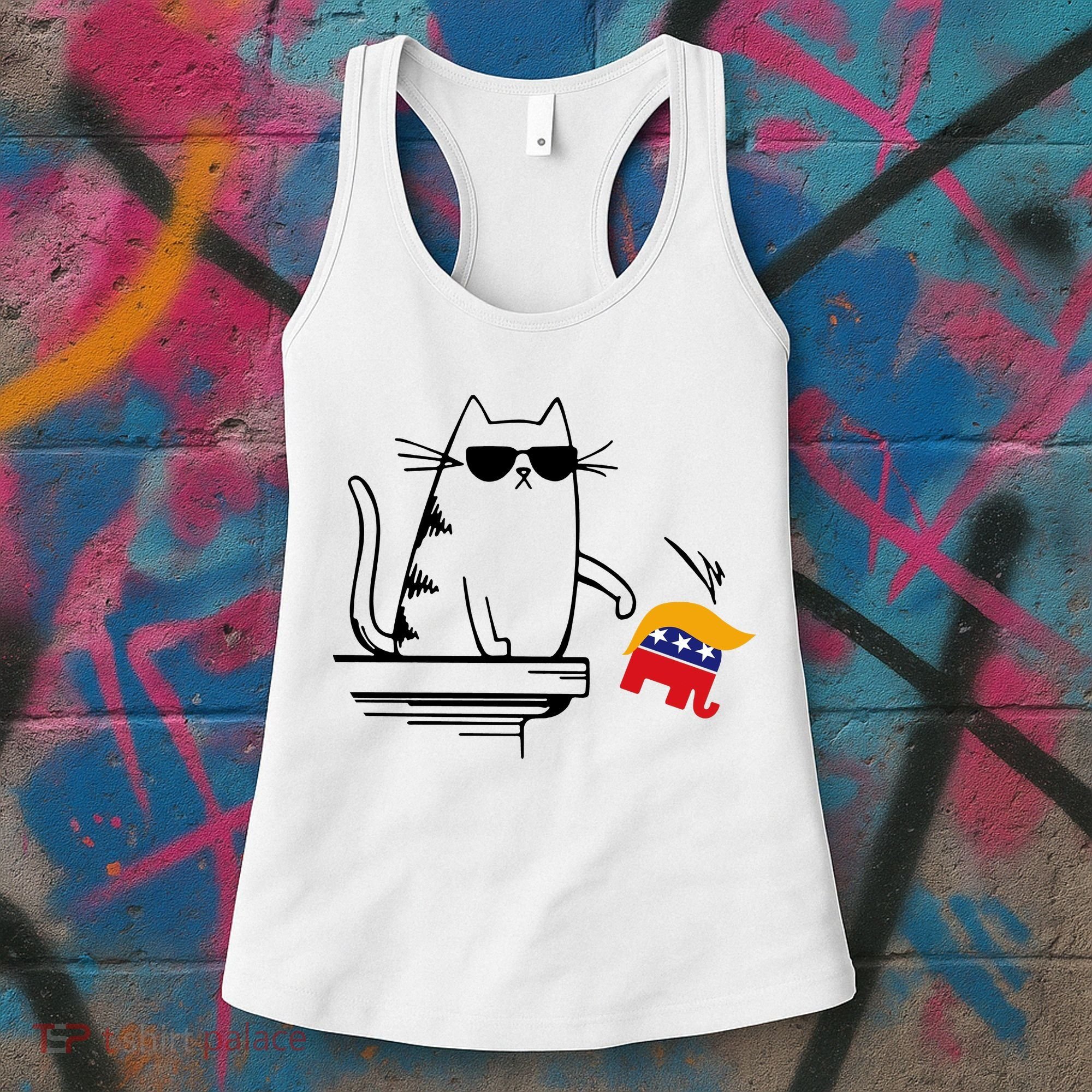 Cool Cat Knock Over Trump Elephant Hair 2024 Harris Walz Women's Tank Top
