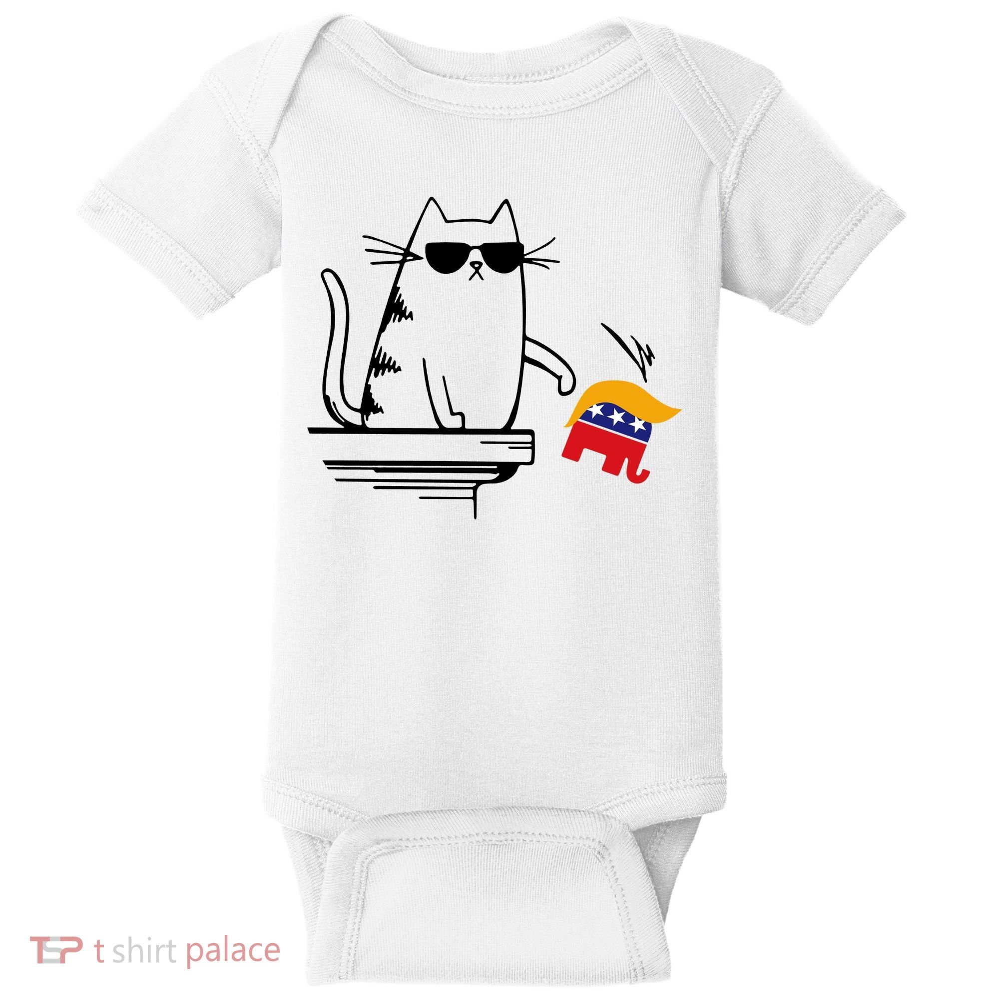 Cool Cat Knock Over Trump Elephant Hair 2024 Harris Walz Baby Bodysuit